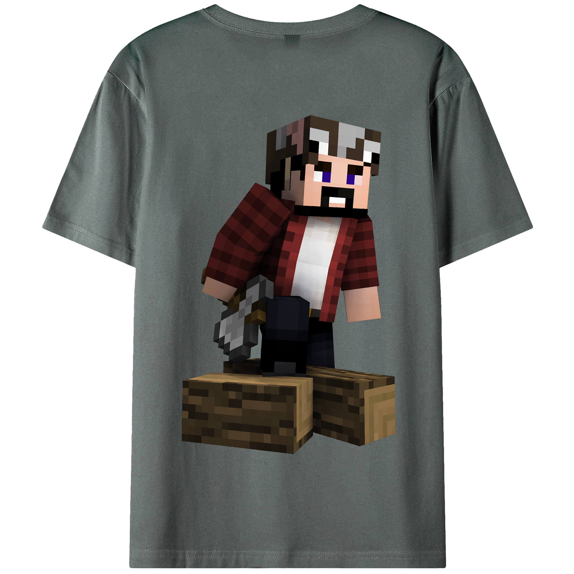 （画像用） マインクラフト ブロックの世界 Minecraft MC Block world 綿100％半袖Tシャツ（背面プリント）